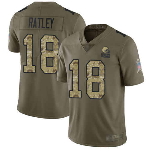 Youth Damion Ratley Limited Olive/Camo Jersey - Cleveland Browns Football #18 2017 Salute to Service