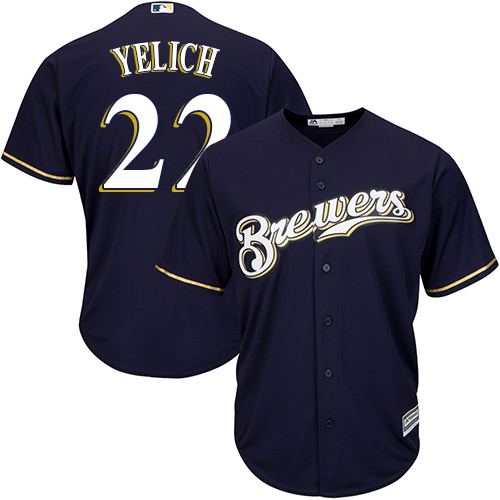 Brewers #22 Christian Yelich Navy blue Cool Base Stitched Youth Baseball Jersey