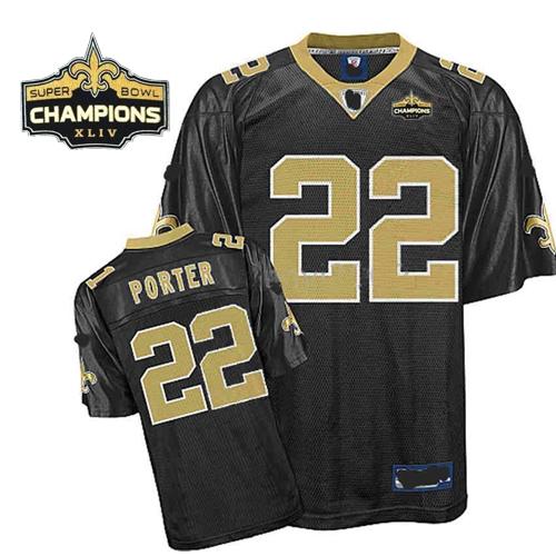 Saints #22 Tracy Porter Black Super Bowl XLIV 44 Champions Stitched Youth NFL Jersey