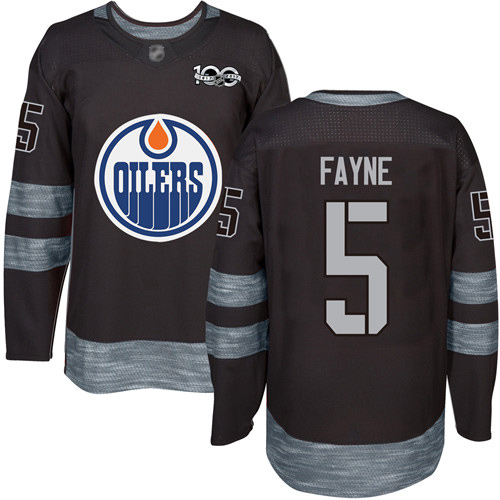 Men's Edmonton Oilers #5 Mark Fayne Black Authentic 1917-2017 100th Anniversary Hockey Jersey