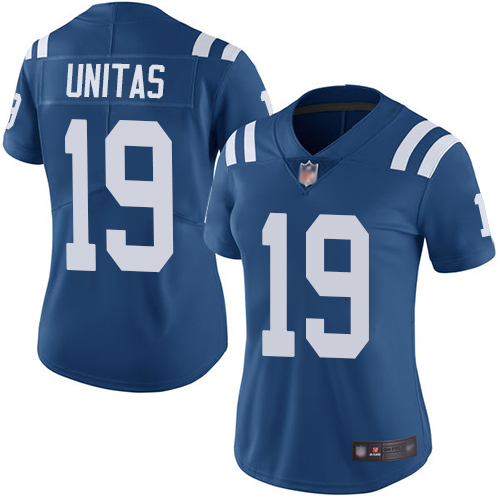 #19 Indianapolis Colts Johnny Unitas Limited Women's Home Royal Blue Jersey: Football Vapor Untouchable