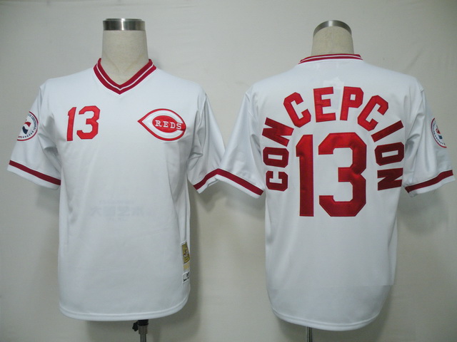 Mitchell and Ness Reds #13 Dave Concepcion White Throwback Stitched Baseball Jersey