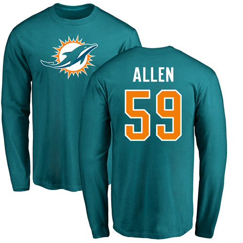 Football Chase Allen Aqua Green : #59 Miami Dolphins Name & Number Logo Long Sleeve T-Shirt