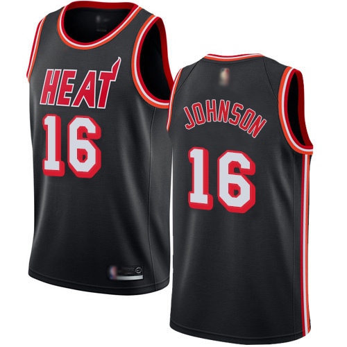 #16 Swingman James Johnson Men's Black Basketball Jersey - Miami Heat Hardwood Classics