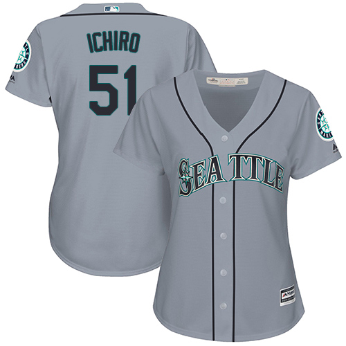 Women's Replica Ichiro Suzuki Grey Road Jersey - #51 Baseball Seattle Mariners Cool Base
