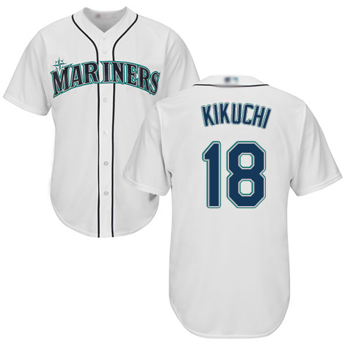 Youth Replica Yusei Kikuchi White Home Jersey - #18 Baseball Seattle Mariners Cool Base