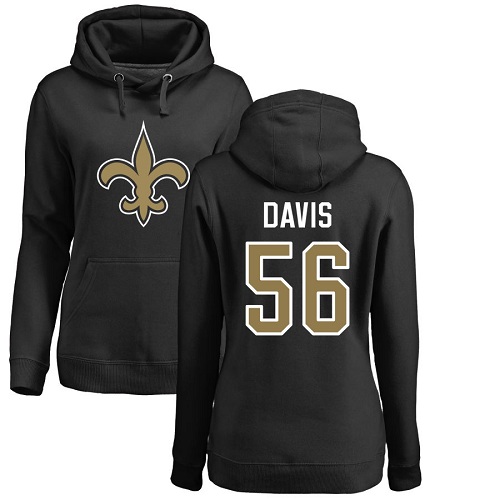 Black Women's DeMario Davis Name & Number Logo - Football #56 New Orleans Saints Pullover Hoodie