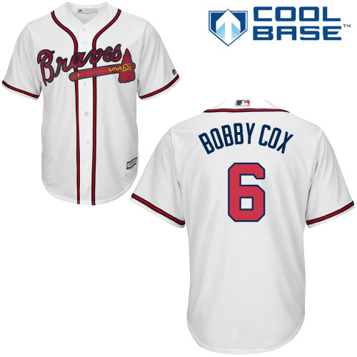 Men's Replica Bobby Cox White Home Jersey - #6 Baseball Atlanta Braves Cool Base