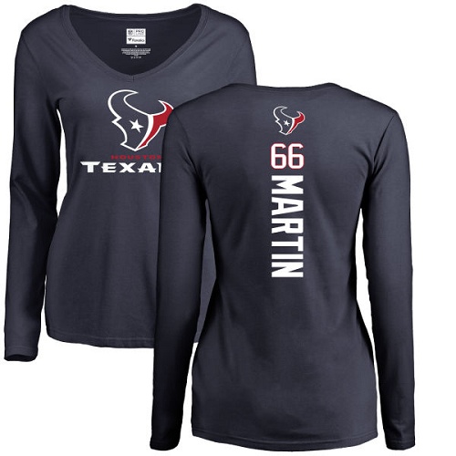 Navy Blue Women's Nick Martin Backer - Football #66 Houston Texans Long Sleeve T-Shirt